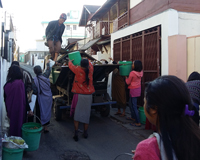 Collecting of house hold waste at residential area in the city 
