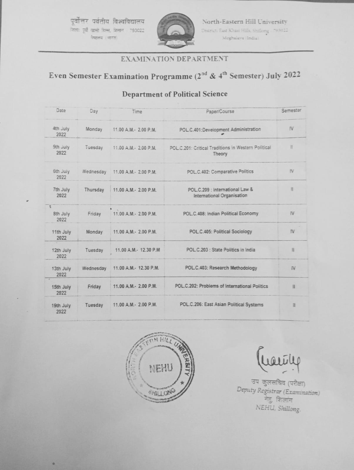 NorthEastern Hill University, Shillong793022